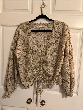 Dear Apple Taupe Leopard-Print V-Neck Ruched Drawstring Sweater